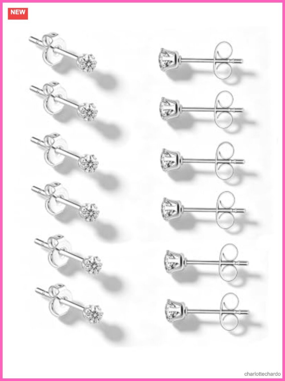 6 Pairs 3mm Cubic Zirconia Stud Earrings Set for Women and Men
